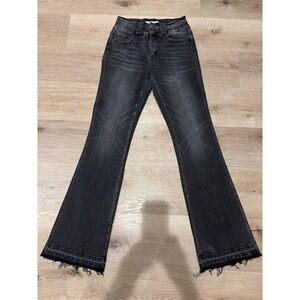 Flying Monkey Womens High Rise Bootcut Jeans Frayed Hem Black Size 27
